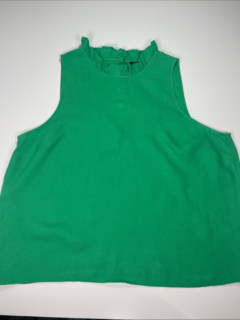 J. Crew Women’s Linen Sleeveless Green Ruffle-Neck Top Sz XL